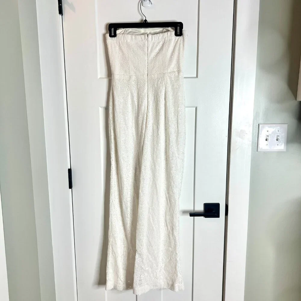 Lulus Like A Diamond White Sequin Strapless Jumpsuit Bridal Bride Bachelorette - Picture 6 of 10